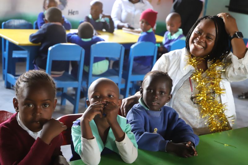 Angela visits children during class at the newly built pre-school.