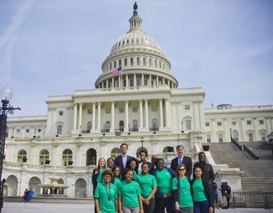 Group of ChildFund youth ambassadors and staff standing in front of the U.S. Capitol during the 2017 Advocacy Summit.