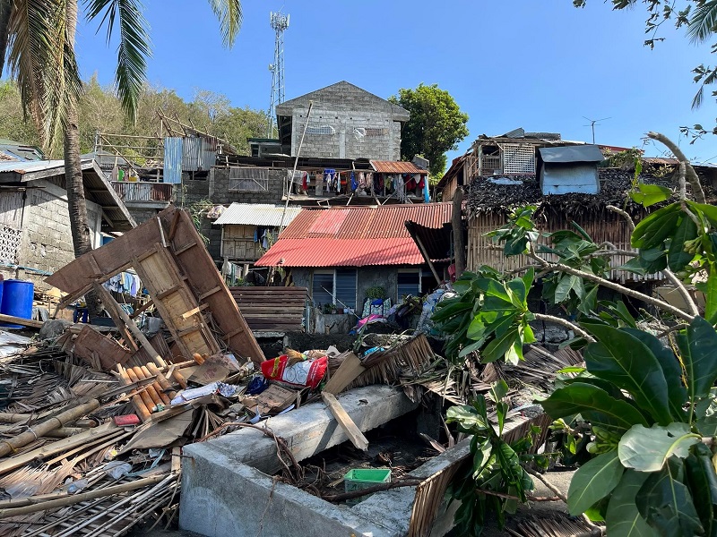 Damaged homes after Typhoon Rai.